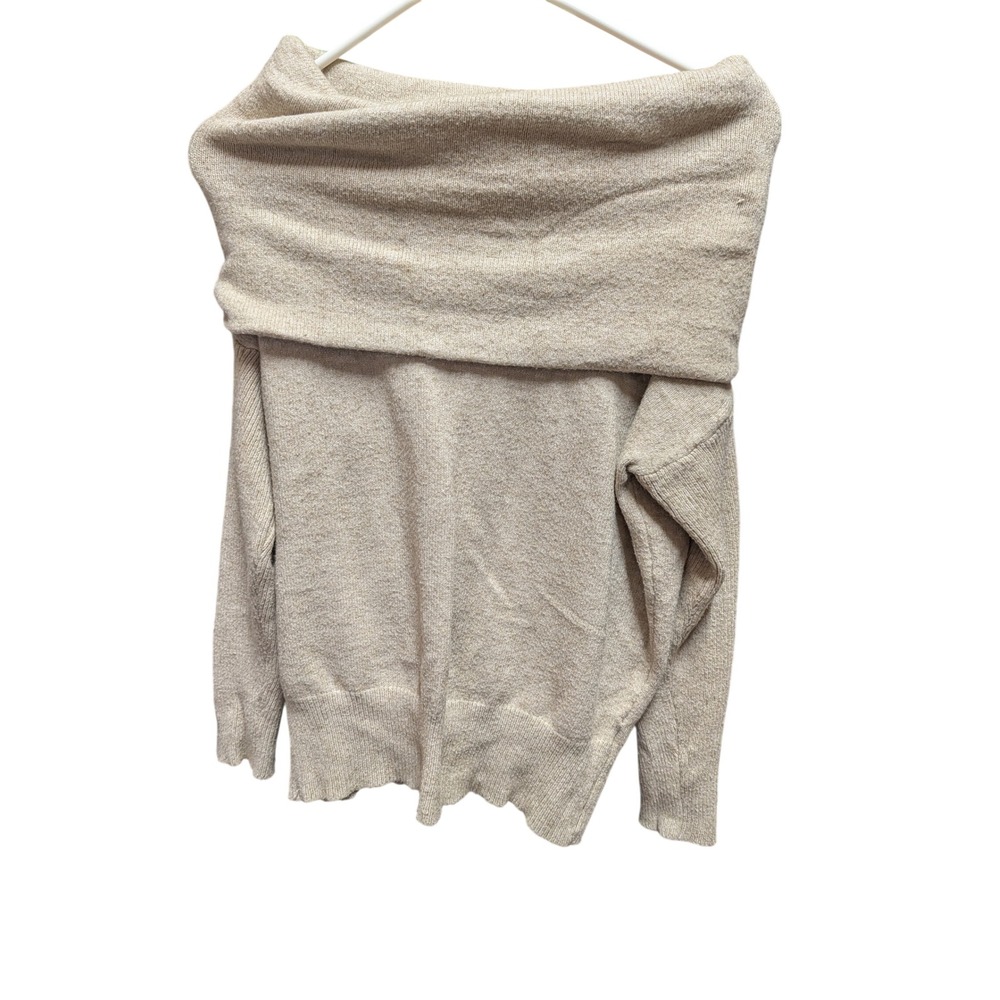 Warm & Cozy Lifestyle Sweater Womens Small Beige Good Fold Over Cowl Neck Soft
